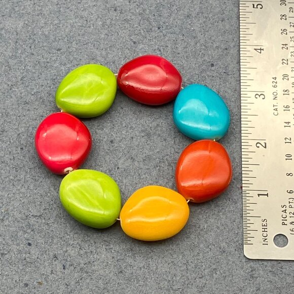 Colorful Chunky Beaded Bracelet Large Organic Beads Stretch Multicolor - Picture 4 of 4